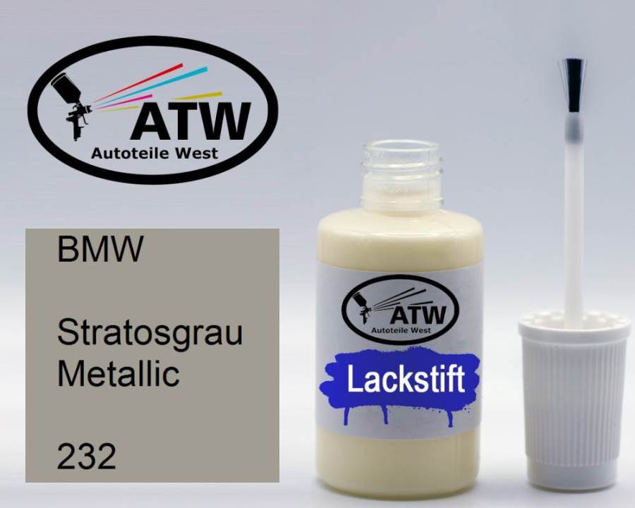 BMW, Stratosgrau Metallic, 232: 20ml Lackstift, von ATW Autoteile West.